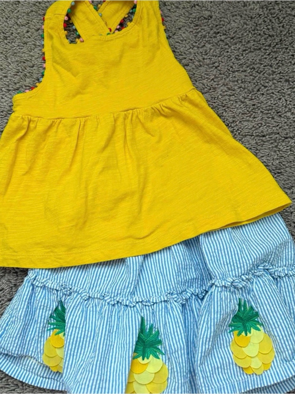 Mini Boden Yellow Tank & Blue Pineapple Skirt Set